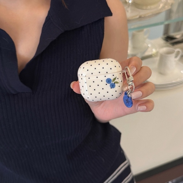 New White Base Black Polka Dot Blueberry Earphone Case for AirPods 1 Pro Pro2 Pro3 4th Fresh Cute Headphone Protective Cover