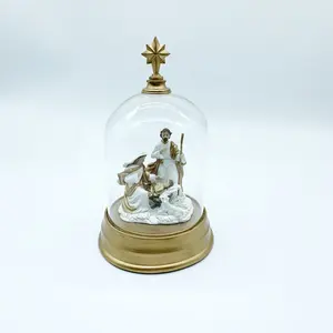 wholesales Adornos De Navidad indoor xmas home tabletop deocrations resin crafts nativity religious manger glass cover