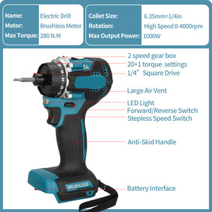 Taladro de Impacto Inalámbrico Portátil de 21V con Motor sin Escobillas, Alto Torque, Batería Recargable, Uso Doméstico y de Construcción, BNMJ, Velocidad Variable - Product Image 1
