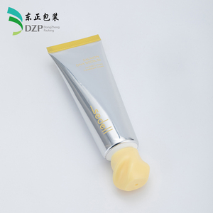Tubo cosmético metálico plateado de PE vacío, suave, de 30-80 ml, con tapa escultural amarilla de 30 mm, envase exprimible para <span class=keywords><strong>crema</strong></span> de ADN de salmón - Product Image 3