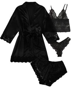 Vêtements de nuit pour femmes, pyjamas à manches longues, lingerie sexy en dentelle, sous-vêtements, taille plus, ensemble pour femmes, 4 pièces - Product Image 5