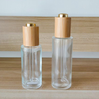Flacon compte-gouttes en verre transparent de 20ml 30ml 40ml 50ml 60ml 80ml 100ml 120ml avec couvercle en bambou bouton poussoir pipette compte-gouttes