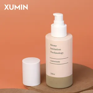 Botol pompa kaca kustom 100ml 120ml botol Lotion kosmetik botol perawatan kulit dengan tutup putih