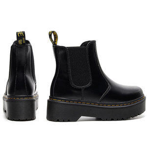 Botas <span class=keywords><strong>Chelsea</strong></span> para Mujer, Parte Superior de Piel de Vacuno, Suela de Tendón de Res, Plataforma con Suela Gruesa, Punta Redonda, Estilo Europeo y Americano para Otoño - Product Image 2