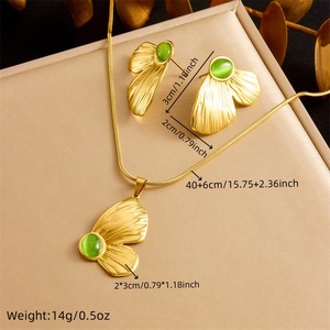 Butterfly Green Cat's Eye Stone Necklace Earring Set Zinc Alloy Party Jewelry - Product Image 4