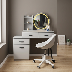 Modern Makeup Vanity <b>Table</b> With Lighted <b>Mirror</b> Storage Desk For Bedroom Furniture - Product Image 2