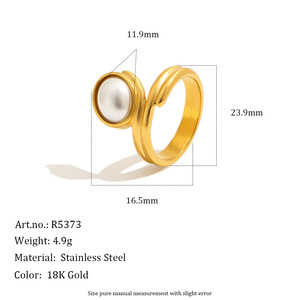 Stainless Steel Twisted <b>Statement</b> <b>Ring</b> 18K Gold Plated Inlaid Pearl Tiger Eye Stone Fashion Finger <b>Ring</b> For Women Jewelry Gift - Product Image 4