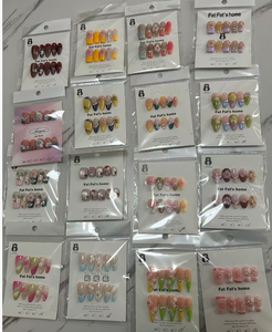 Lot de 10 faux ongles à presser Fat Fat faits main, couvrance totale, en acrylique, avec colle, longs, design tendance pour doigts - Product Image 2