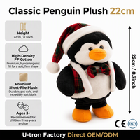 Peluche pingouin de Noël 22 cm avec chapeau écossais, jouet en peluche doux pour enfants, cadeau