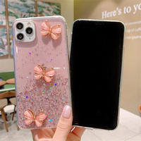 Coque de protection transparente antichoc avec paillettes liquides dégradées et effet sable mouvant, motif papillon 3D, pour iPhone 17 – Étuis de téléphone mignons