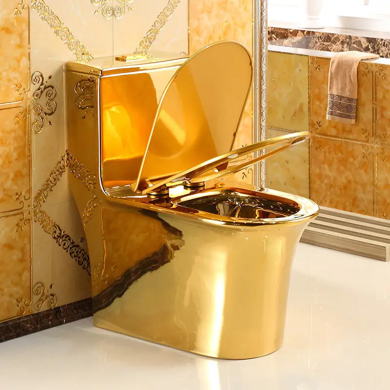 Modern bathroom gold color plated sanitary ware wc commode toilet bowl ceramic one piece luxury golden toilet for sale