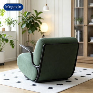 Fauteuil d'appoint moderne en tissu vert, ergonomique, rembourré, avec structure métallique pour salon - Product Image 3