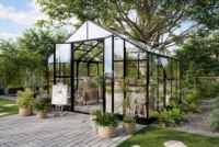 Invernadero de Aluminio G-MORE AMT605-B de Bajo Mantenimiento y Fácil Montaje, Paneles de PC, Marco con Recubrimiento en Polvo, Negro, Doble Puerta Abatible para Jardín
