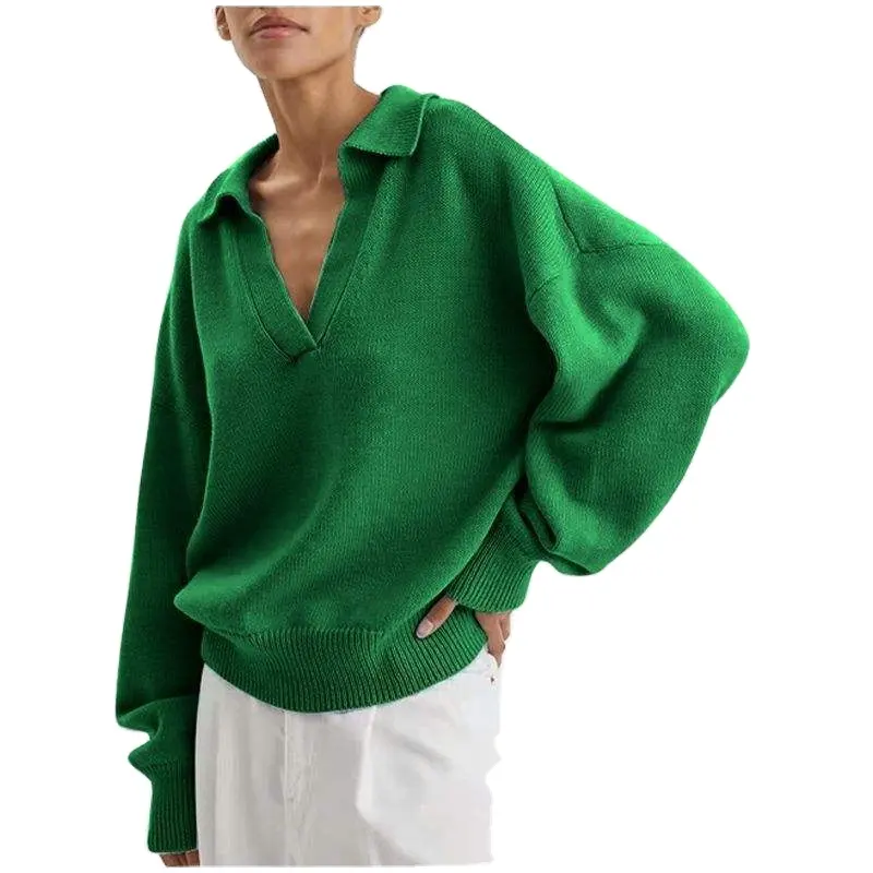 カスタムロゴファッションカジュアルセーターポロネックシャツニット特大ルーズプルオーバー女性ニットセーター