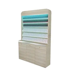 Bomacy Salon Furniture Wooden Nail Show Area Nail Rack With Drawers For Sale