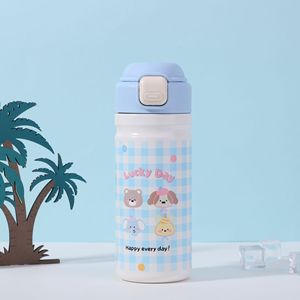 Vaso portátil de acero inoxidable <span class=keywords><strong>con</strong></span> diseño de animales de dibujos animados, tapa <span class=keywords><strong>con</strong></span> popote y asa de cuerda elegante - Product Image 3