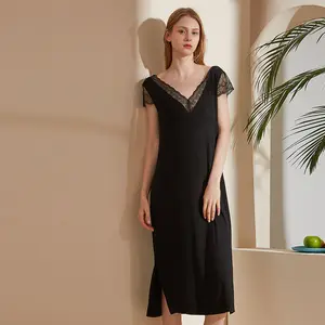 Camisón largo elegante para mujer, vestido de noche de Modal