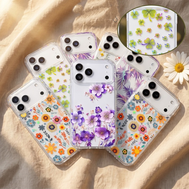 Shockproof Luxury Colorful IMD Laser Flower Transparent Phone Case for Iphone 17 Pro Max 18 Pro 17 Air