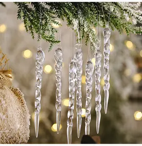 12 Pieces/pack Acrylic Icicle Christmas Tree Ornaments Transparent Threaded Icicle Tree Ornament