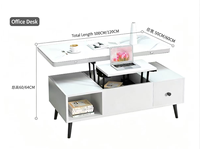 Table basse moderne multifonctionnelle en bois massif avec plateau en verre trempé, hauteur réglable, rangement intégré, couleur personnalisable pour salon