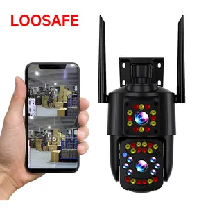 Loosafe 3MP 와이파이 카메라 듀얼 렌즈 보호 방수 마이크로 CCTV 비디오 카메라 가벼운 알람 IP 카메라