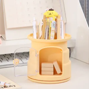 Cute Desk Organizer 360-Degree Spinning Round Pen Holder and Cosmetic Brush Stand Cute Storage Lockers for Desk