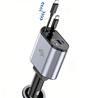Cable Cargador de Coche Retráctil 4 en 1 Tipo-C, Adaptador de Carga Rápida de 35W con Protección PD, OTP, OVP y OCP, Superventas
