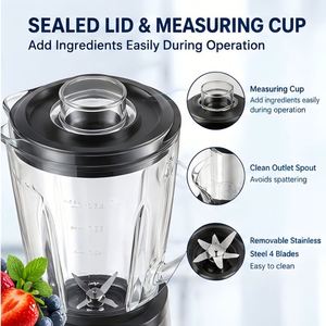 Nueva Licuadora de Mesa Eléctrica Automática de 350-1800W y 5 Velocidades, Vaso de Vidrio de 1.5L, Carcasa de Acero Inoxidable, para Preparar Smoothies - Product Image 3