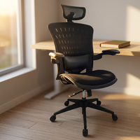 Silla de Oficina Ergonómica Moderna de Malla con Reposabrazos Ajustables, Reposacabezas Integrado y Base Giratoria para Uso en Oficina y Hogar