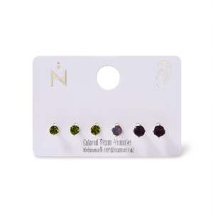 Boucles d'oreilles clous rondes en zircon coloré 4mm 5mm 6mm, ensemble de bijoux tendance unisexe en alliage - Product Image 2