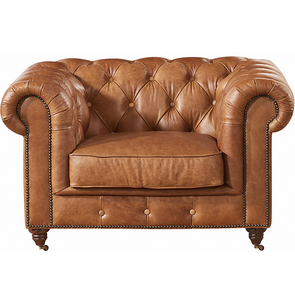 Fauteuil classique en bois avec assise en cuir, construction robuste, coussin confortable pour salon, bureau ou salle de séjour - Product Image 5