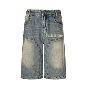 Wholesale <strong>Custom</strong> Denim Shorts Acid Washed Vintage Color Customizable <strong>Labels</strong> Zipper Fly Pants Splice Sun Faded <strong>Jeans</strong> for Women - Product Image 1