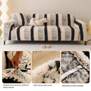 Wholesale MU Three-seat Modern Solid <b>Slipcover</b> Pet-Friendly 100% Polyester Thick Velvet Non-Slip Anti-Pilling Machine - Product Image 2