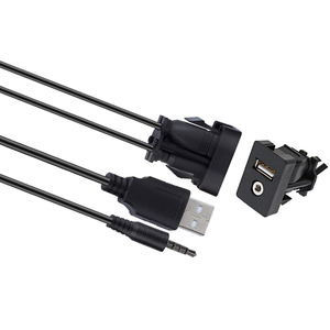 Car Boat Motorcycle 3.5mm USB AUX Audio <strong>Headphone</strong> Male Jack <strong>Extension</strong> Flush Mount Mounting <strong>Cable</strong> - Product Image 1