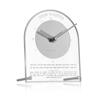 Judaica Bureau de table juif Acrylique de base transparent Lucite Hanukah Brachos Horloge