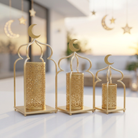 Decoraciones de Ramadán 2027, Faroles Marroquíes de Metal Dorado con Luna Creciente en 3 Tamaños