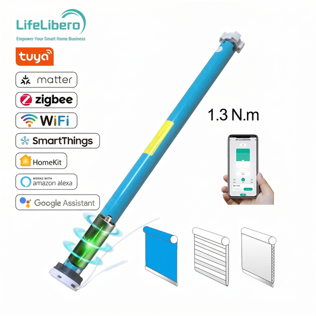 Tuya Smart WiFi ZigBee Matter Battery Roller Blind Motor Tubu Motor App Voice Remote Control for Home Hotel Office Window Shades