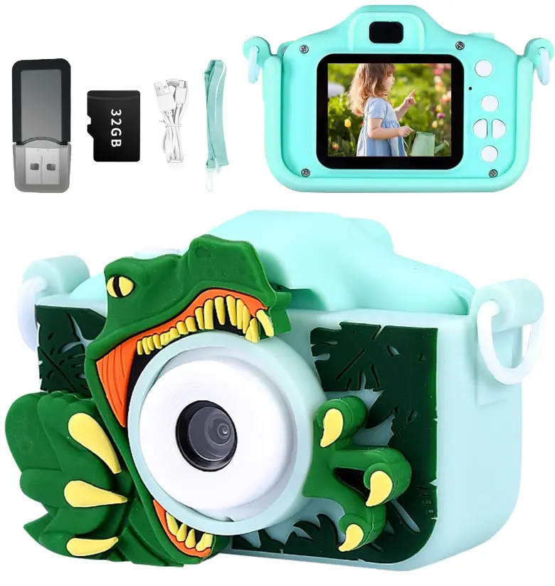 Kamera Digital Anak HD untuk anak laki-laki perempuan sebagai hadiah Natal ulang tahun Kamera Digital anak dinosaurus murah Mini