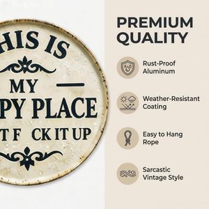 Divertente targa in metallo da giardino, con scritta 'This Is My Happy Place', stile rustico vintage, da appendere per decorare patio, portico e giardino. - Product Image 3