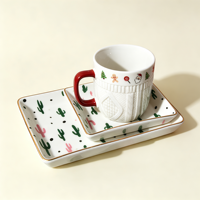 Ensemble de 2 plateaux gigognes rectangulaires en céramique à motif cactus bohème, pour service de mariage, rangement et décoration de table à la maison