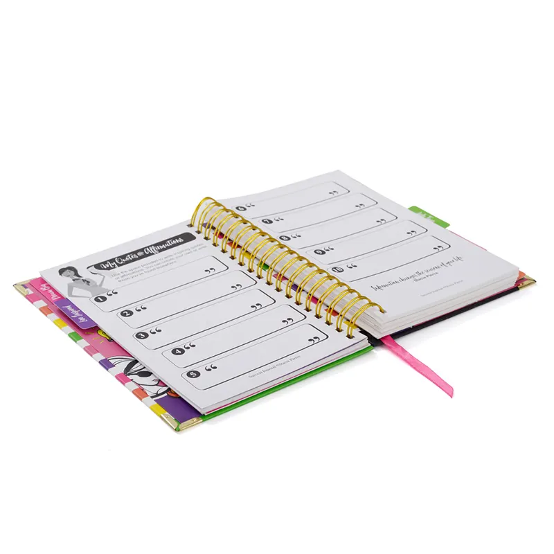 Impressão personalizada Escola Wire Spiral Bound Papelaria Notebooks Com Tampa De Pvc De Plástico