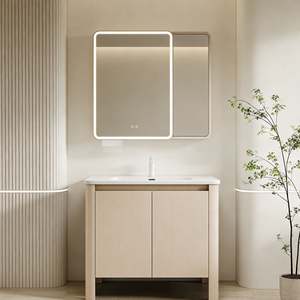 Mueble de Baño Moderno de Estilo Nórdico Personalizado Balom, Marco de Madera Maciza con Encimera de Piedra, Estante de Almacenamiento, Espejo LED para el Hogar - Product Image 5