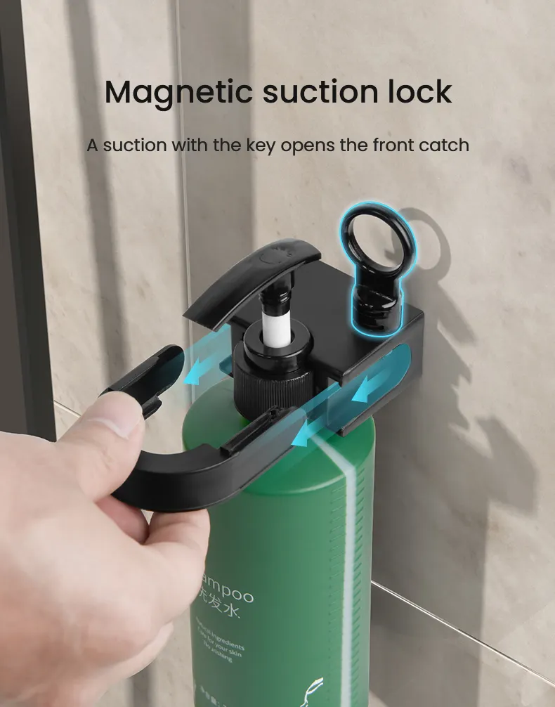 2024 hotel plastic shampoo soap bottle bracket wall mount with magnetic key