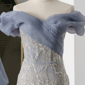 Robes de mariée Jancember Rl137 bleues, style sirène, épaules dénudées, en organza pailleté - Product Image 3