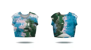 Custom T Shirt Blauw Tie Dye Ontwerp Sublimatie T-shirt Hoge Kwaliteit Womens Dames Meisjes T-shirt Crop Top