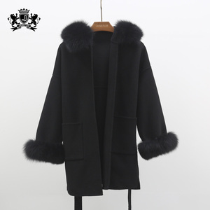 Manteau d'hiver pour <span class=keywords><strong>femme</strong></span> en cachemire, doux, élégant et tendance, avec capuche amovible en vraie fourrure de renard, nouvelle collection - Product Image 6