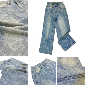 Jeans a Gamba Larga <span class=keywords><strong>di</strong></span> Alta Qualità per <span class=keywords><strong>Donna</strong></span>, Stile Paisley Jacquard, Streetwear Estivo Vintage con Cristalli, Personalizzabili, Direttamente dalla Fabbrica - Product Image 3