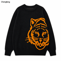 Pull-over pour homme en gros, tricot intarsia motif tigre, manches longues, épaules tombantes, col rond, motif personnalisé, fabricant