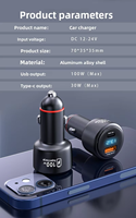 Pengisi Daya Mobil Digital Display Dual Port 100W Aluminium Alloy 1USB+Type-C Pengisian Cepat QC3.0+PD untuk Iphone Samsung