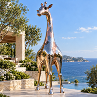 Sculpture de girafe haute en acier inoxydable, polie miroir, soudée, statue animale personnalisée pour la décoration de parcs, places, jardins et hôtels